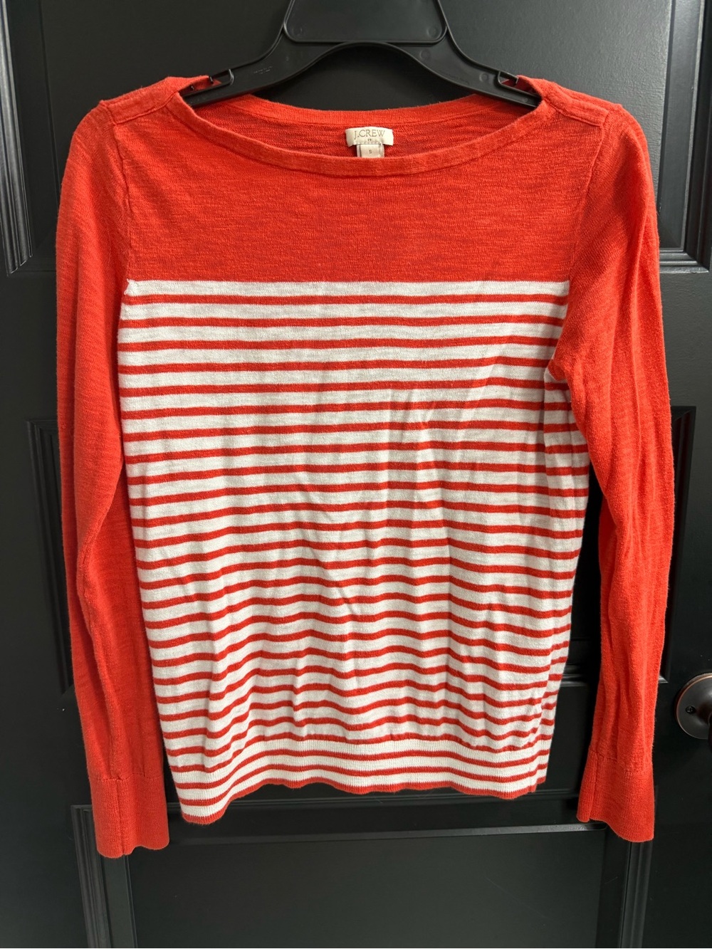 J.Crew Orange Ivory Striped Cotton Boatneck Sweater Size S